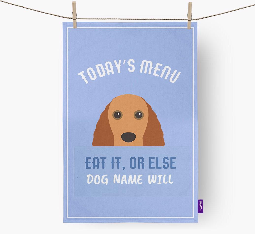 'Eat It, Or Else {dogsName} Will' - Personalized {breedFullName} Dish Towel
