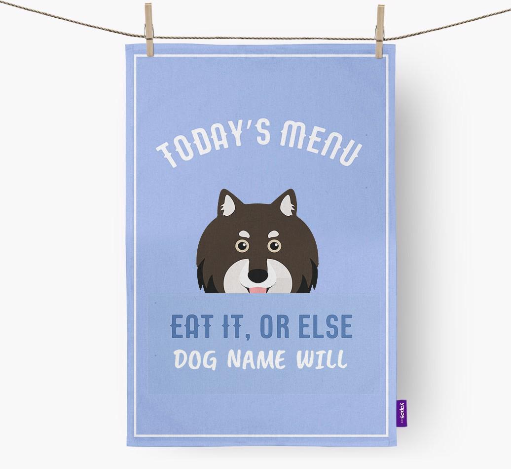 'Eat It, Or Else {dogsName} Will' - Personalized {breedFullName} Dish Towel