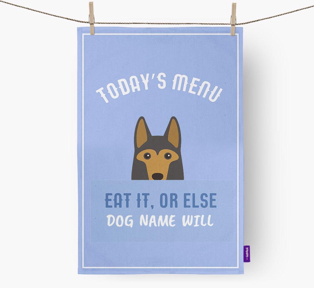 'Eat It, Or Else {dogsName} Will' - Personalized {breedFullName} Dish Towel