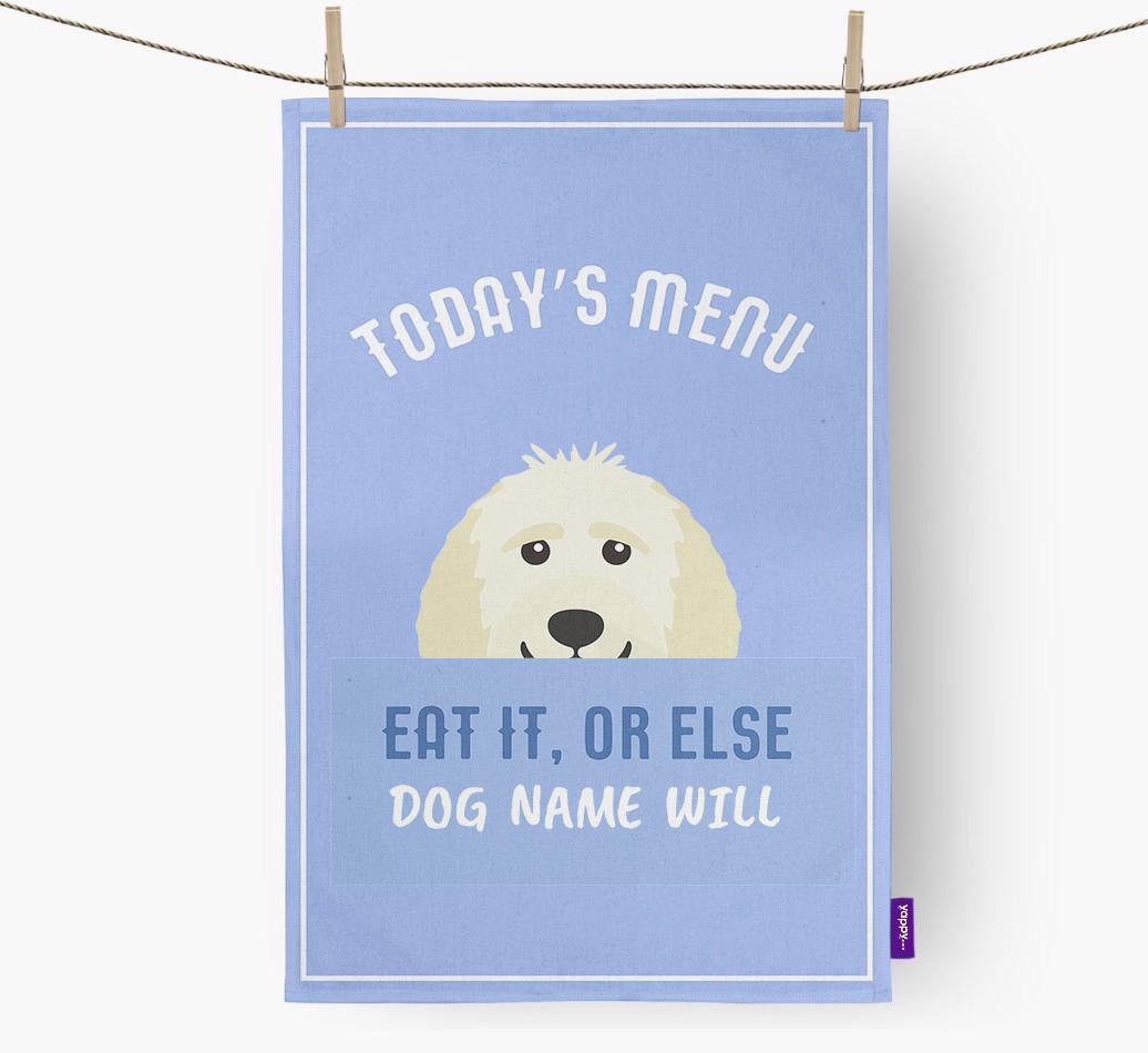 'Eat It, Or Else {dogsName} Will' - Personalized {breedFullName} Dish Towel