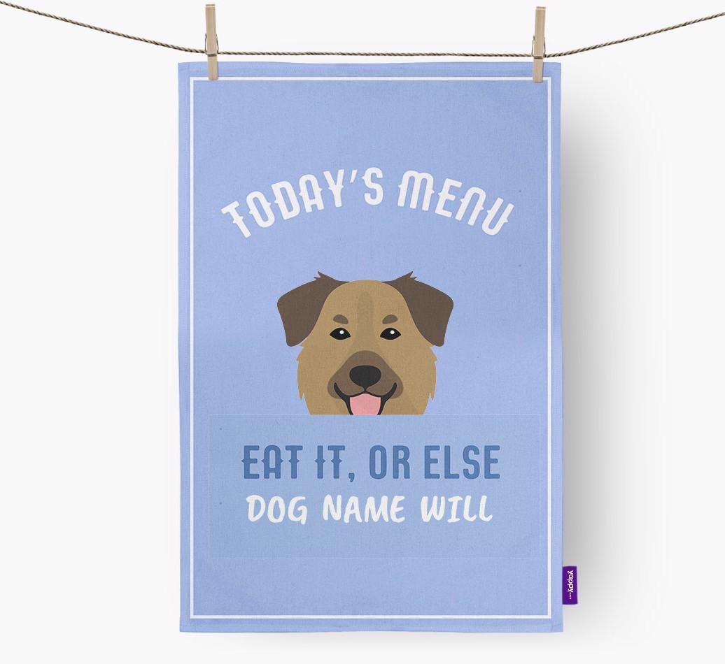 'Eat It, Or Else {dogsName} Will' - Personalized {breedFullName} Dish Towel