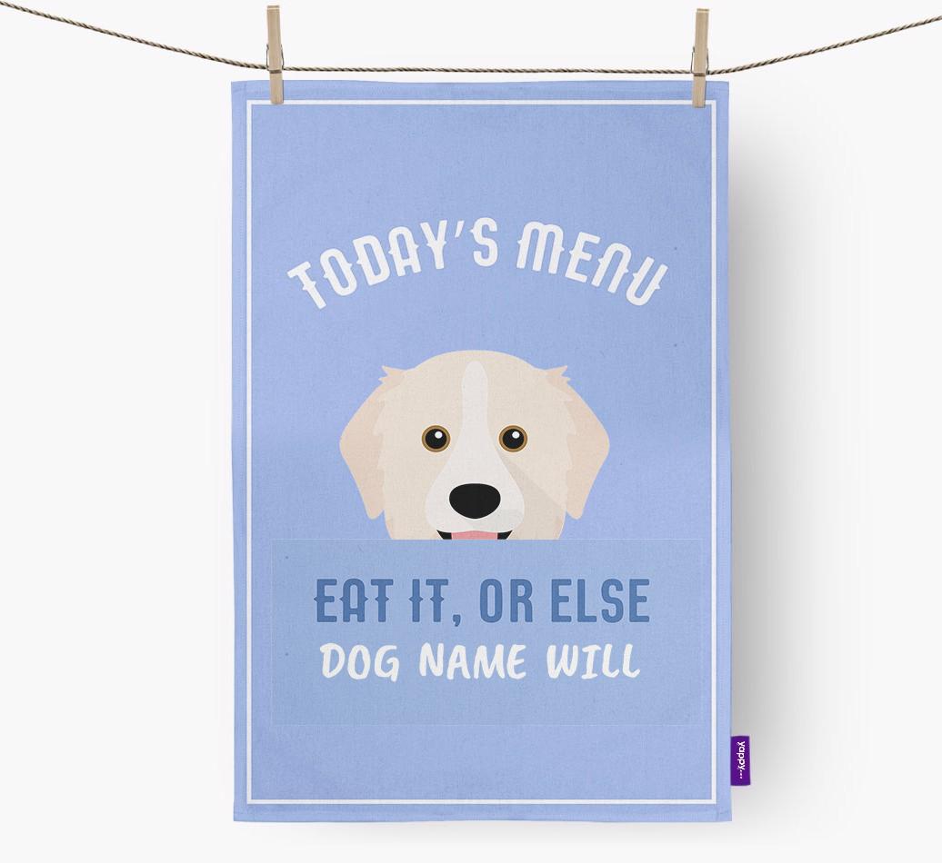'Eat It, Or Else {dogsName} Will' - Personalized {breedFullName} Dish Towel