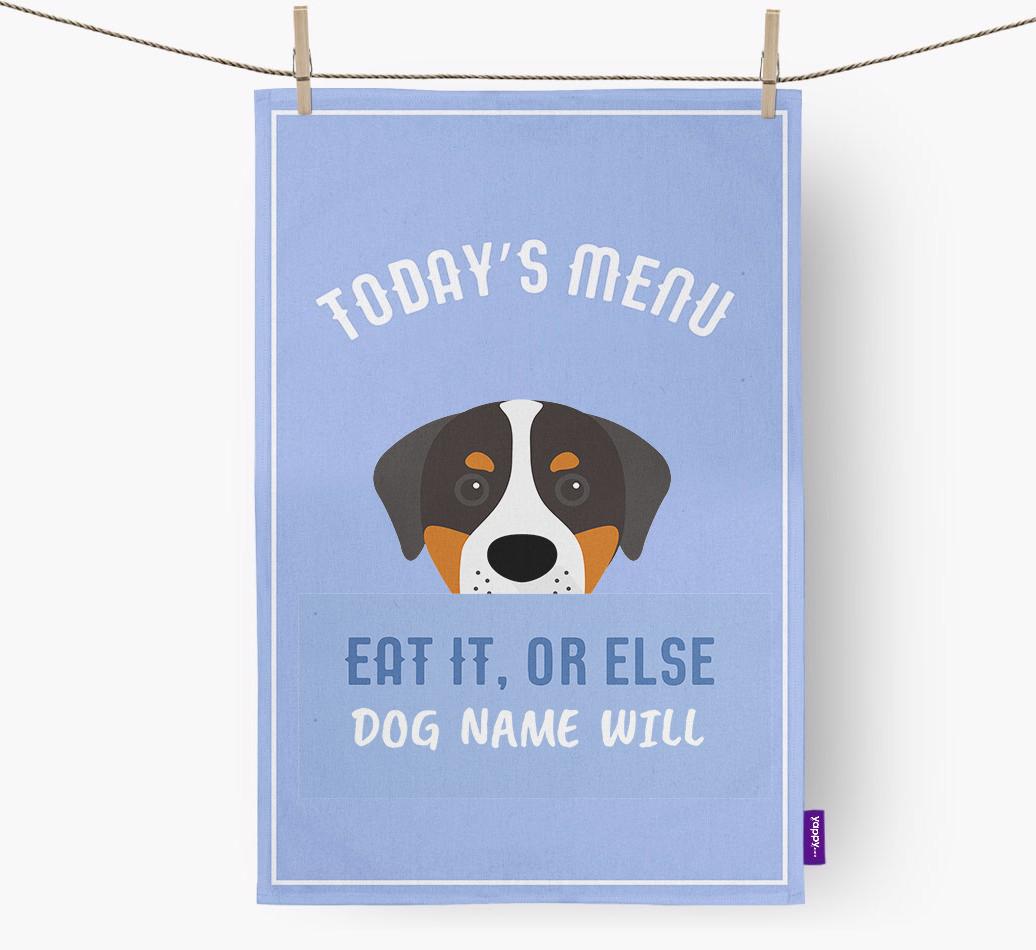 'Eat It, Or Else {dogsName} Will' - Personalized {breedFullName} Dish Towel