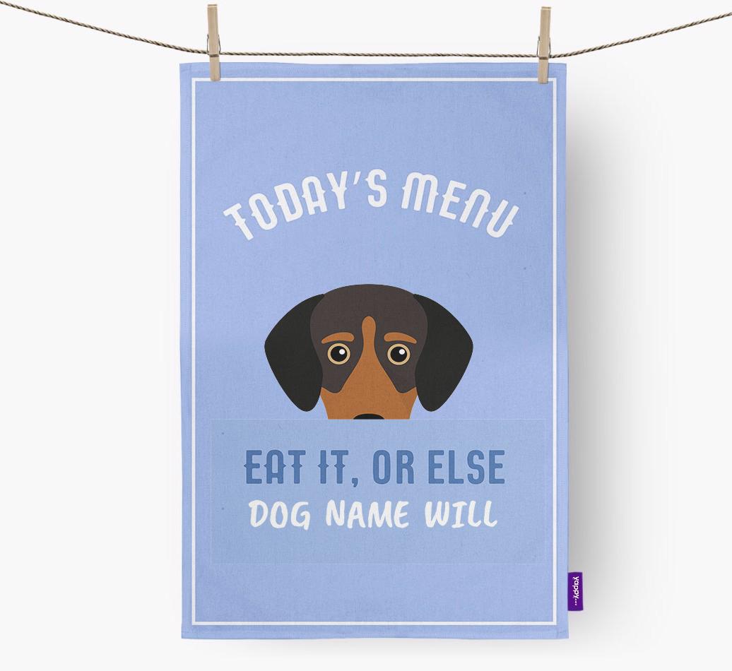 'Eat It, Or Else {dogsName} Will' - Personalized {breedFullName} Dish Towel