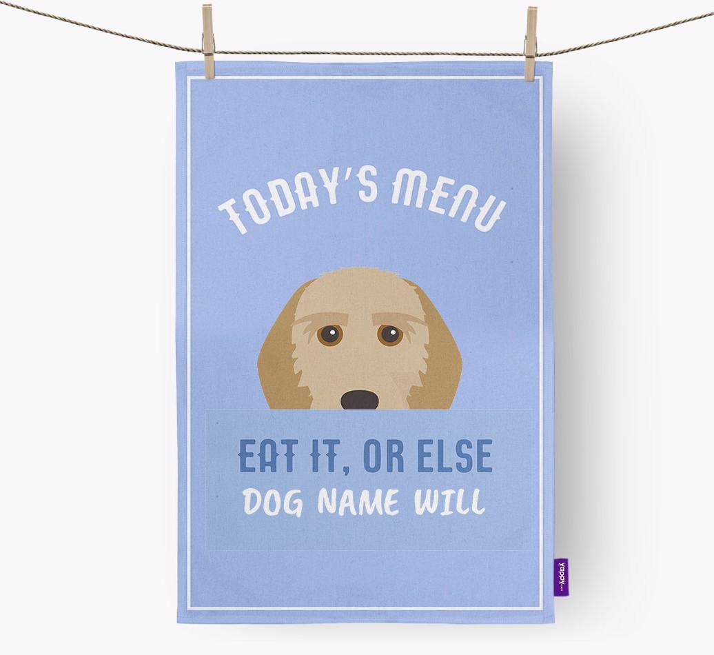 'Eat It, Or Else {dogsName} Will' - Personalized {breedFullName} Dish Towel