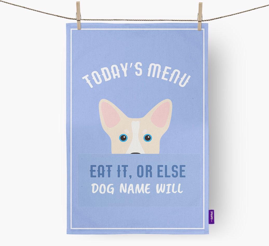 'Eat It, Or Else {dogsName} Will' - Personalized {breedFullName} Dish Towel