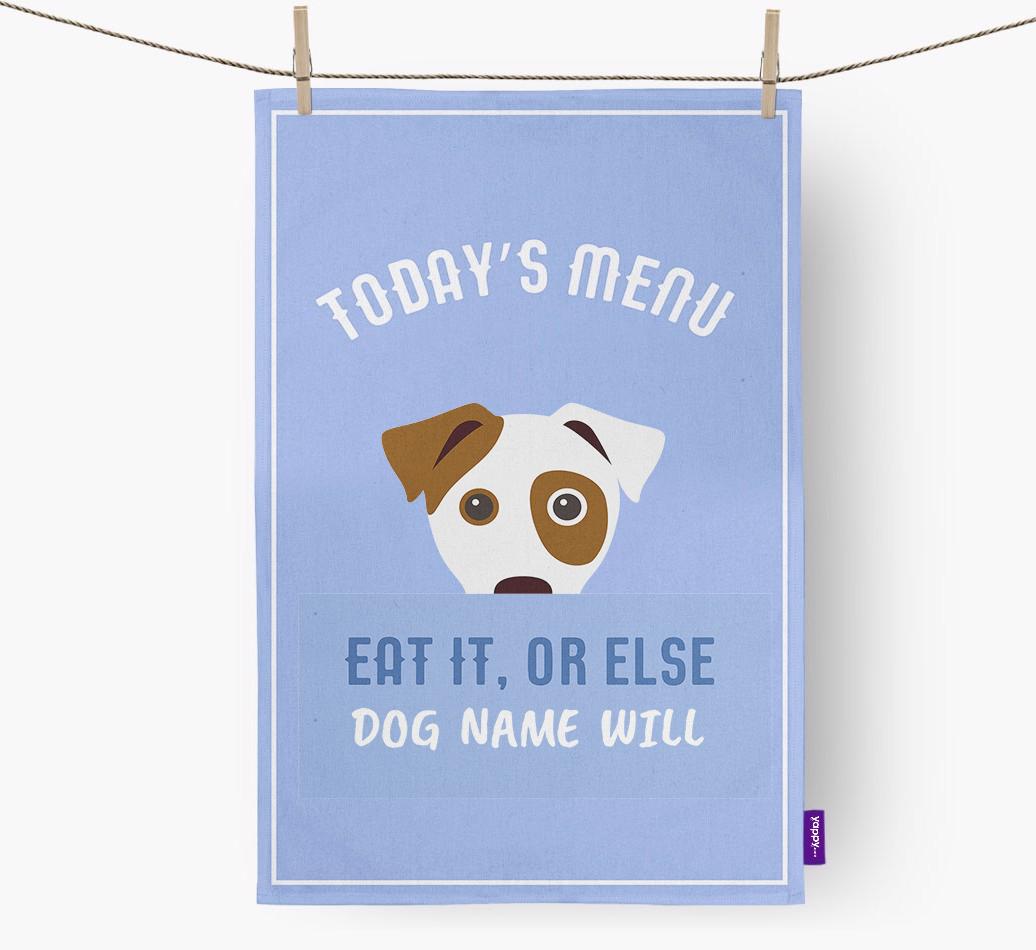 'Eat It, Or Else {dogsName} Will' - Personalized {breedFullName} Dish Towel