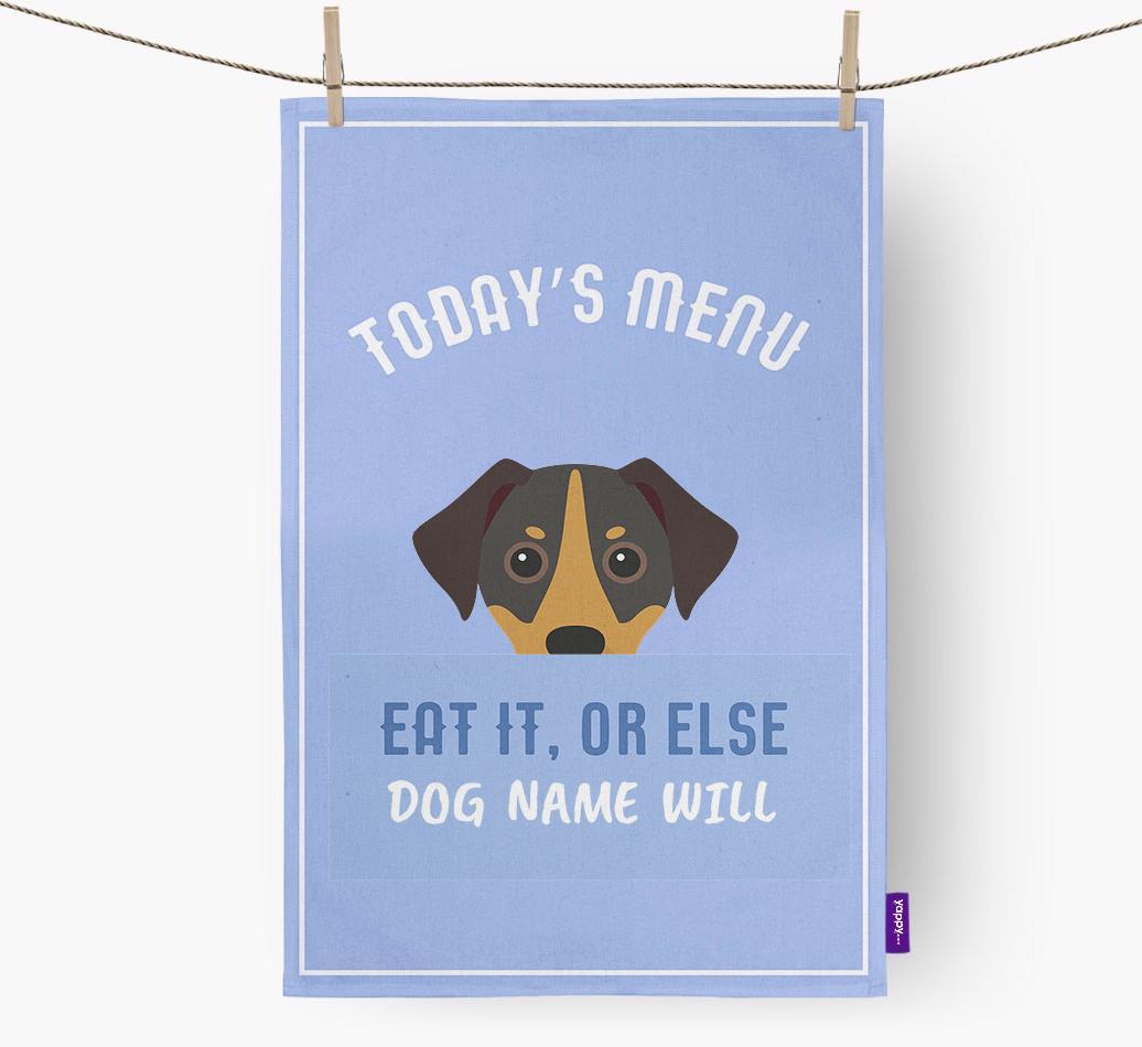 'Eat It, Or Else {dogsName} Will' - Personalized {breedFullName} Dish Towel