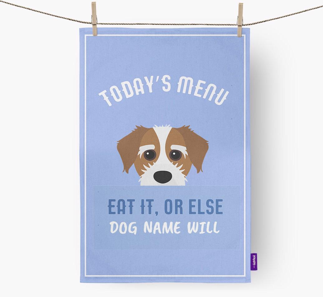 'Eat It, Or Else {dogsName} Will' - Personalized {breedFullName} Dish Towel