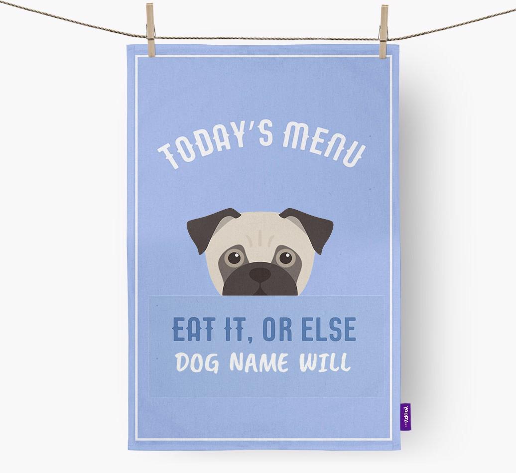 'Eat It, Or Else {dogsName} Will' - Personalized {breedFullName} Dish Towel