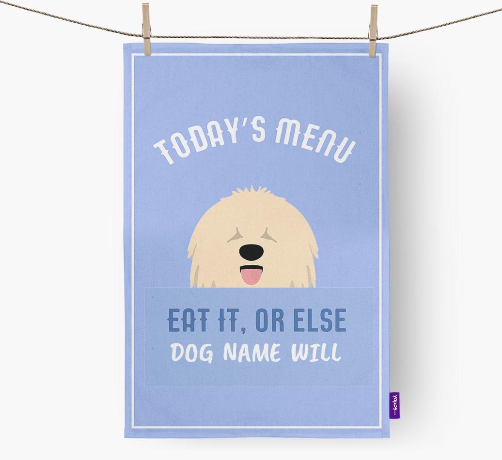 'Eat It, Or Else {dogsName} Will' - Personalized {breedFullName} Dish Towel