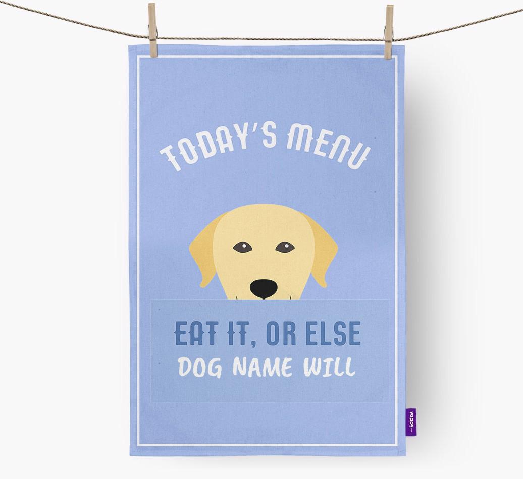 'Eat It, Or Else {dogsName} Will' - Personalized {breedFullName} Dish Towel