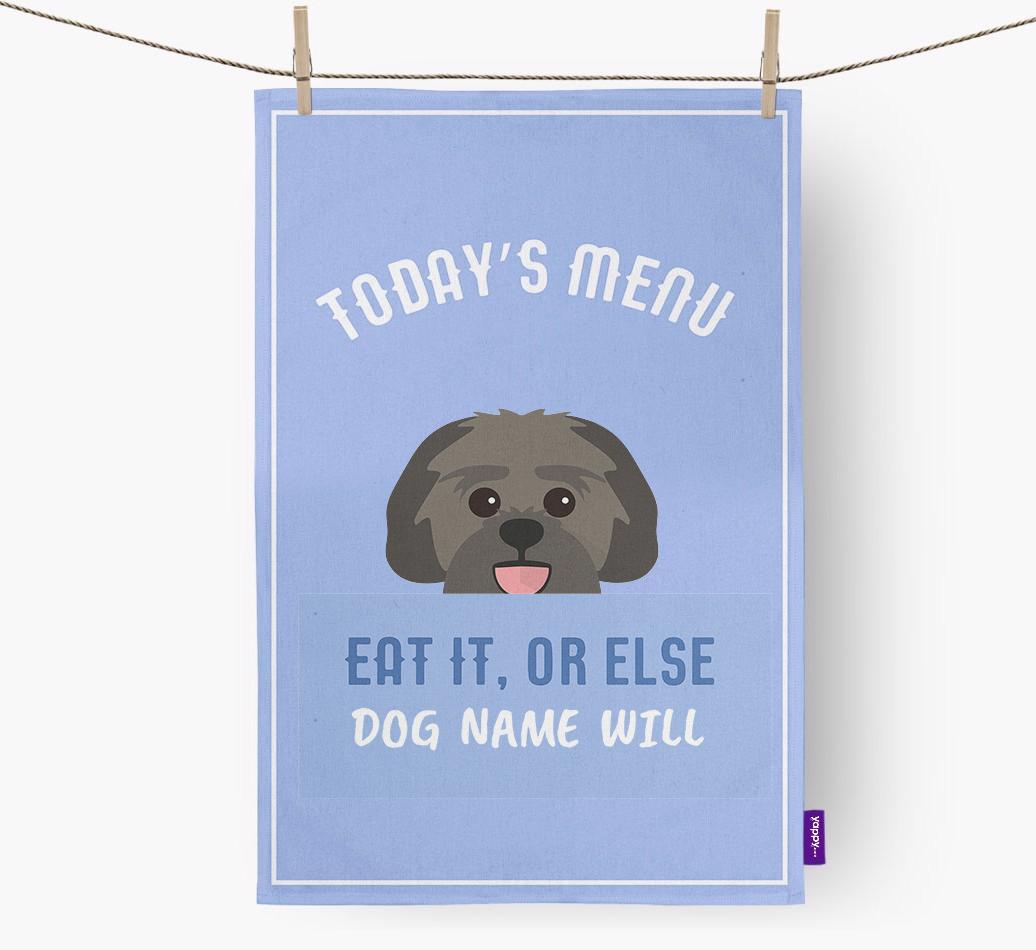 'Eat It, Or Else {dogsName} Will' - Personalized {breedFullName} Dish Towel
