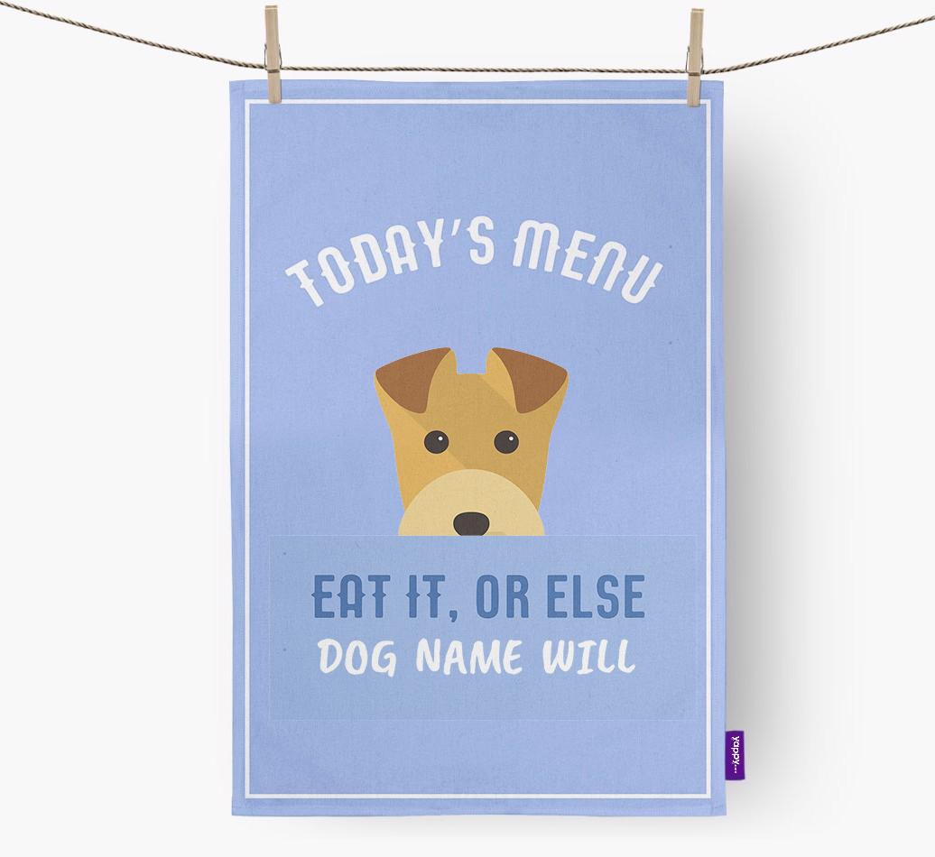 'Eat It, Or Else {dogsName} Will' - Personalized {breedFullName} Dish Towel
