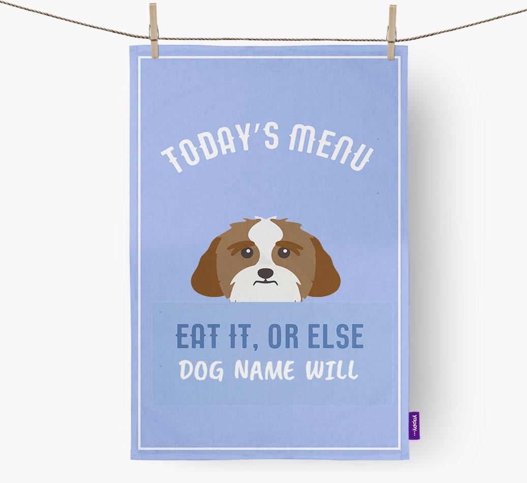 'Eat It, Or Else {dogsName} Will' - Personalized {breedFullName} Dish Towel