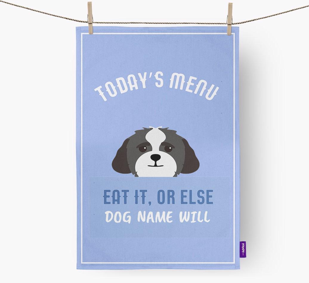 'Eat It, Or Else {dogsName} Will' - Personalized {breedFullName} Dish Towel