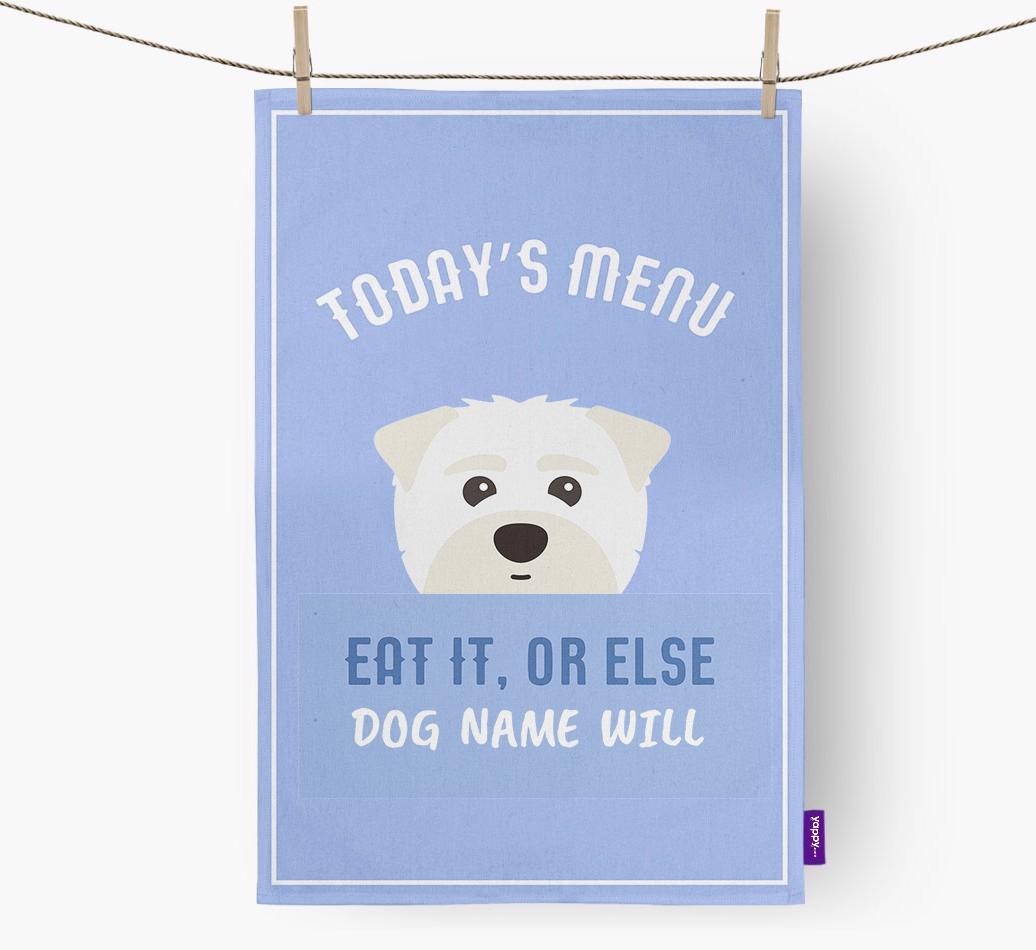 'Eat It, Or Else {dogsName} Will' - Personalized {breedFullName} Dish Towel
