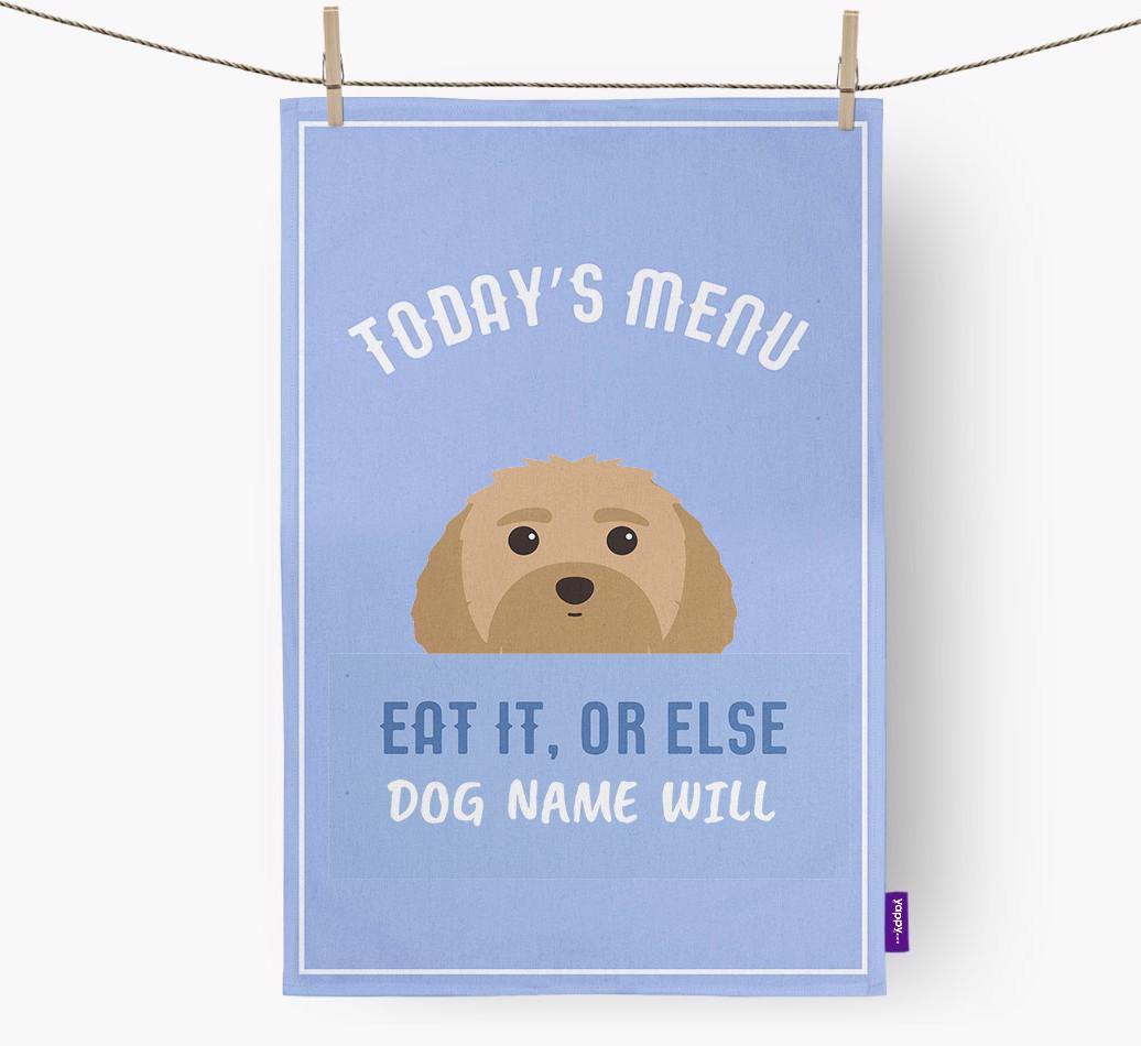 'Eat It, Or Else {dogsName} Will' - Personalized {breedFullName} Dish Towel