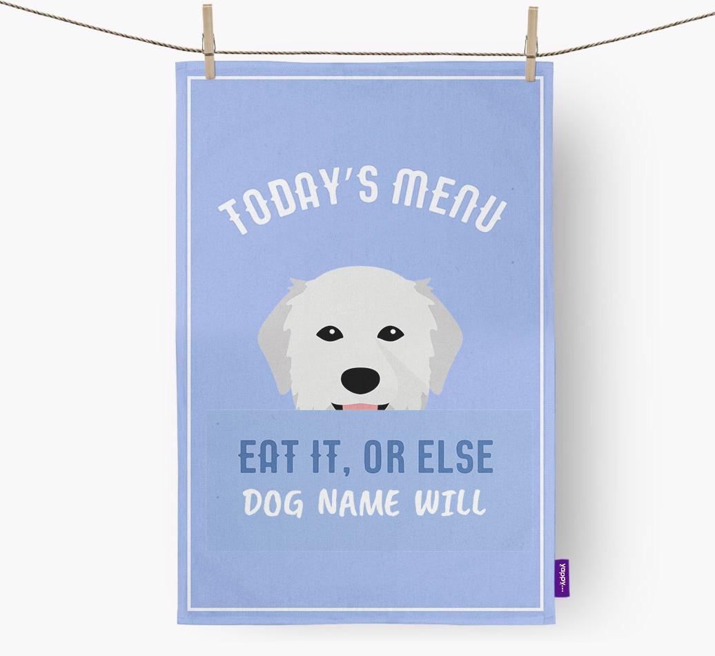 'Eat It, Or Else {dogsName} Will' - Personalized {breedFullName} Dish Towel