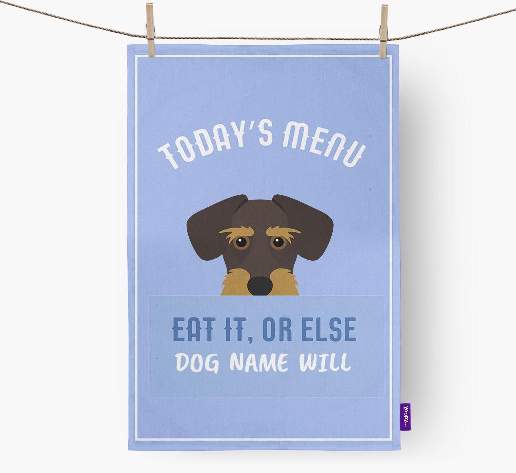 'Eat It, Or Else {dogsName} Will' - Personalized {breedFullName} Dish Towel