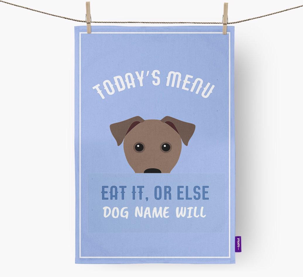 'Eat It, Or Else {dogsName} Will' - Personalized {breedFullName} Dish Towel