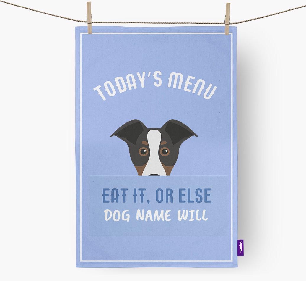 'Eat It, Or Else {dogsName} Will' - Personalized {breedFullName} Dish Towel