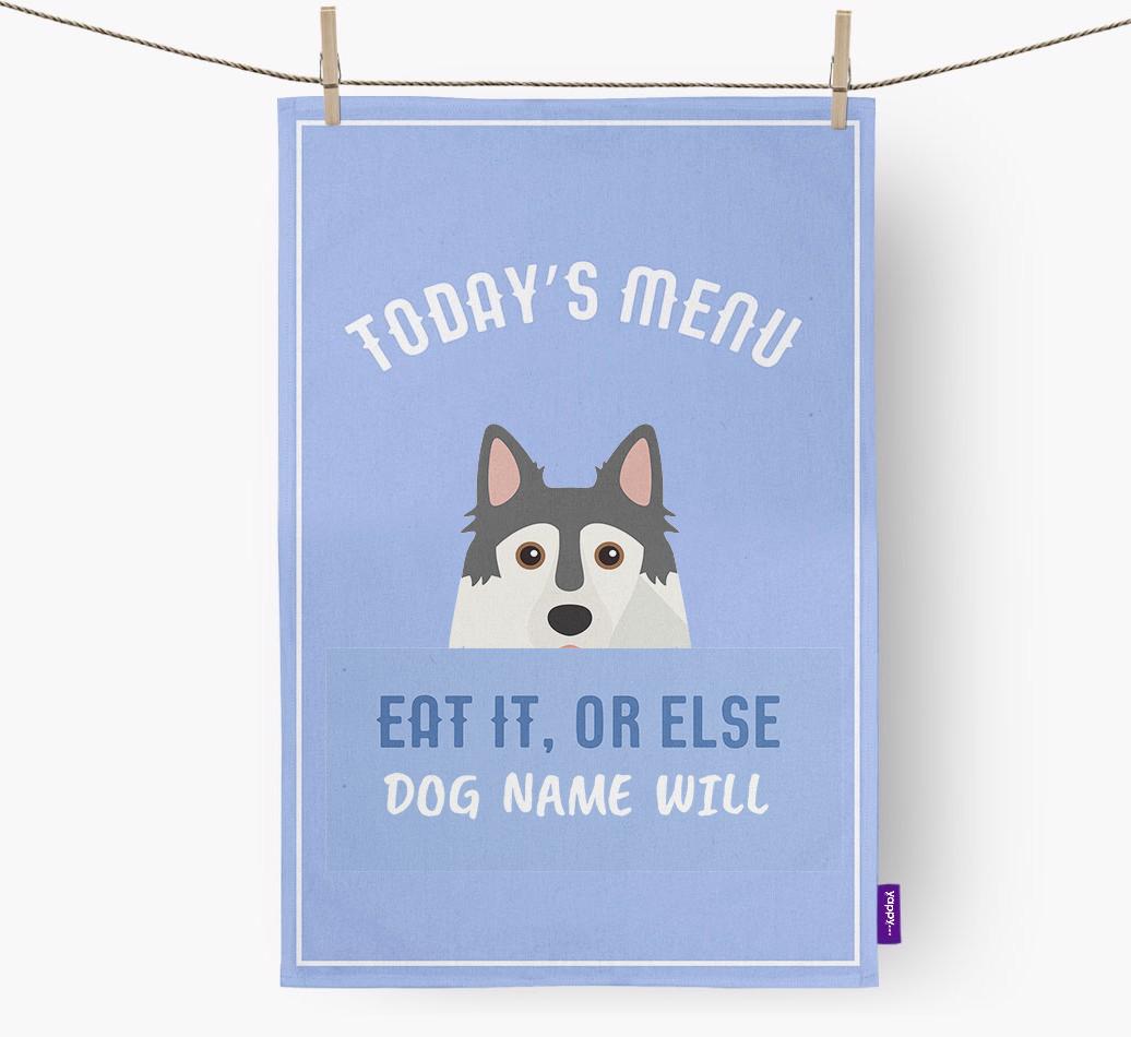 'Eat It, Or Else {dogsName} Will' - Personalized {breedFullName} Dish Towel