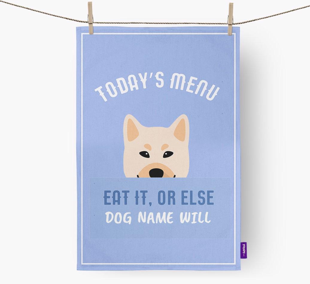'Eat It, Or Else {dogsName} Will' - Personalized {breedFullName} Dish Towel