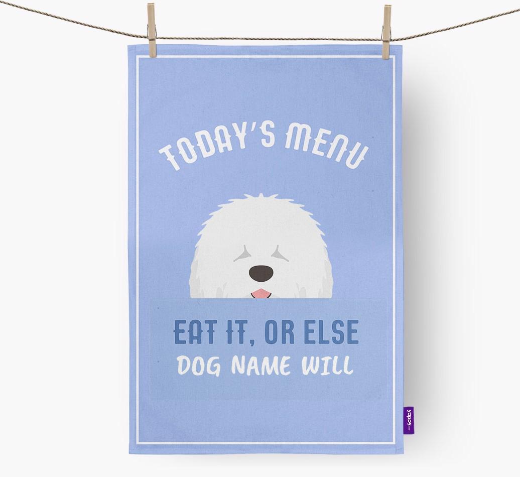 'Eat It, Or Else {dogsName} Will' - Personalized {breedFullName} Dish Towel