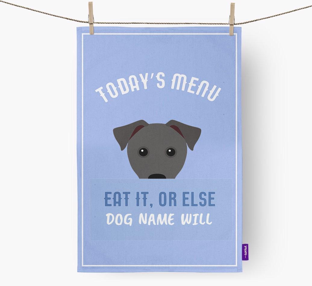 'Eat It, Or Else {dogsName} Will' - Personalized {breedFullName} Dish Towel