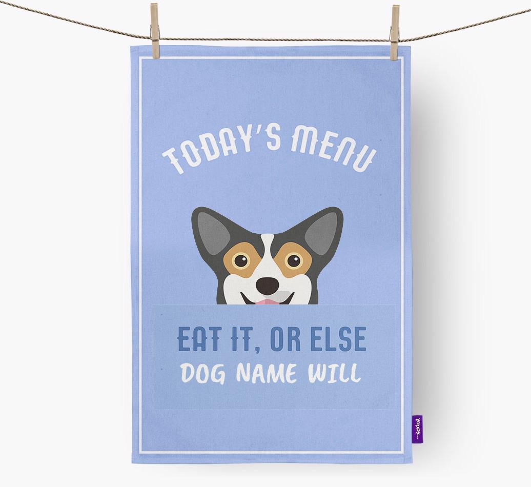 'Eat It, Or Else {dogsName} Will' - Personalized {breedFullName} Dish Towel