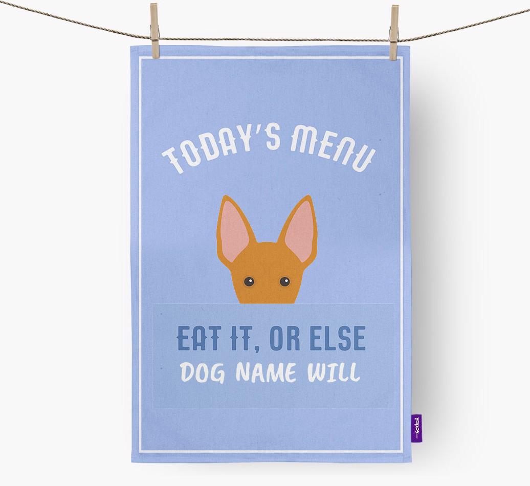 'Eat It, Or Else {dogsName} Will' - Personalised {breedFullName} Tea Towel
