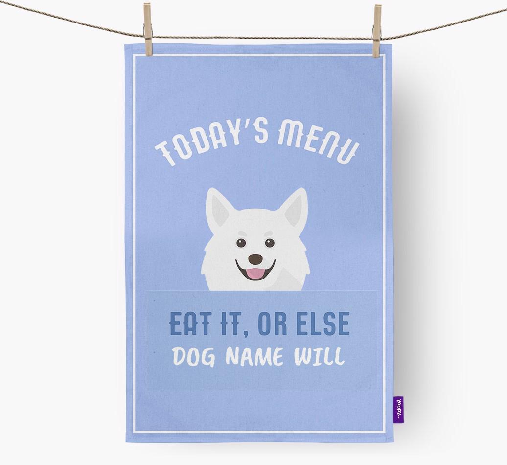 'Eat It, Or Else {dogsName} Will' - Personalized {breedFullName} Dish Towel