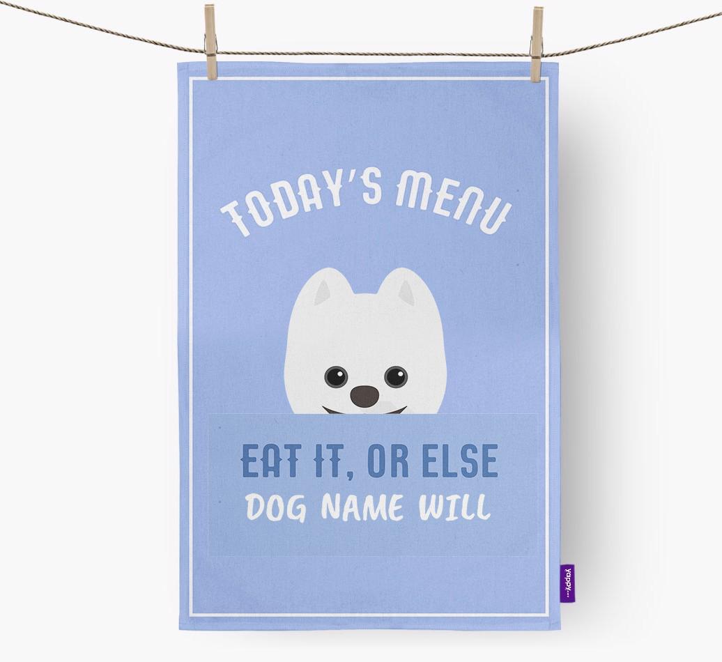 'Eat It, Or Else {dogsName} Will' - Personalized {breedFullName} Dish Towel