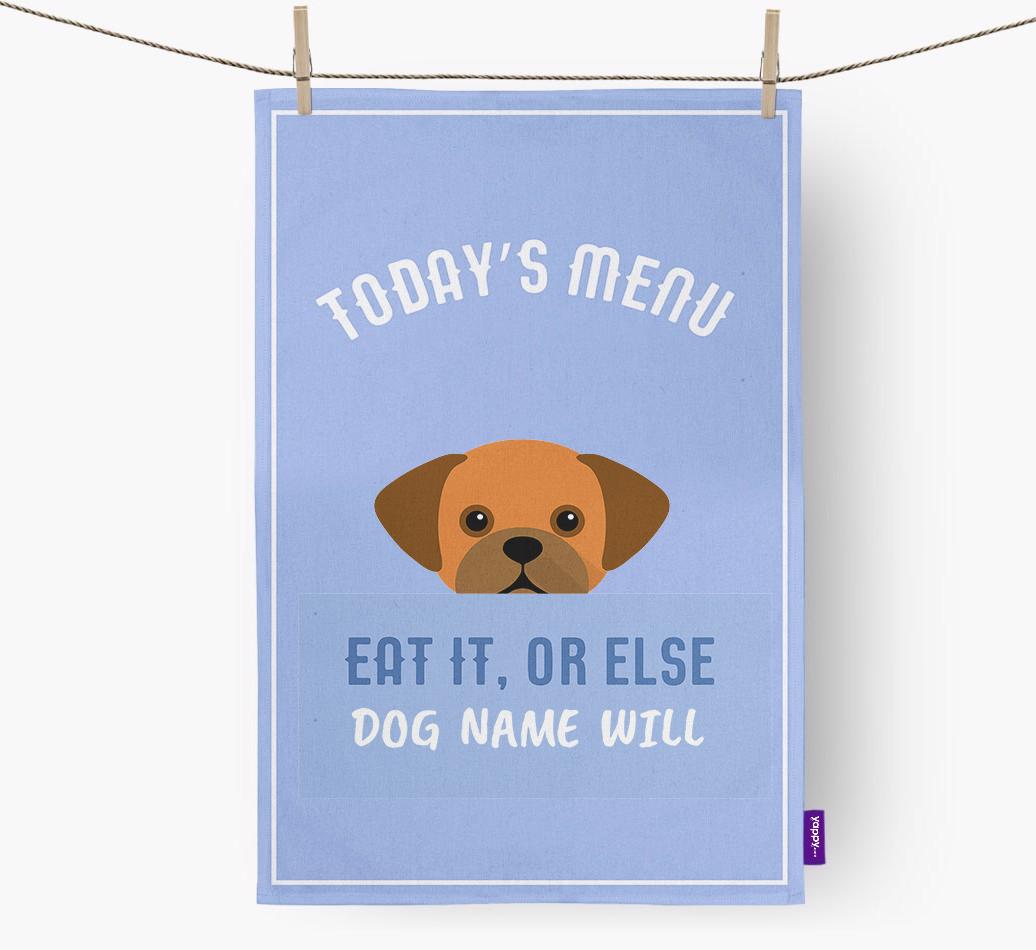 'Eat It, Or Else {dogsName} Will' - Personalized {breedFullName} Dish Towel