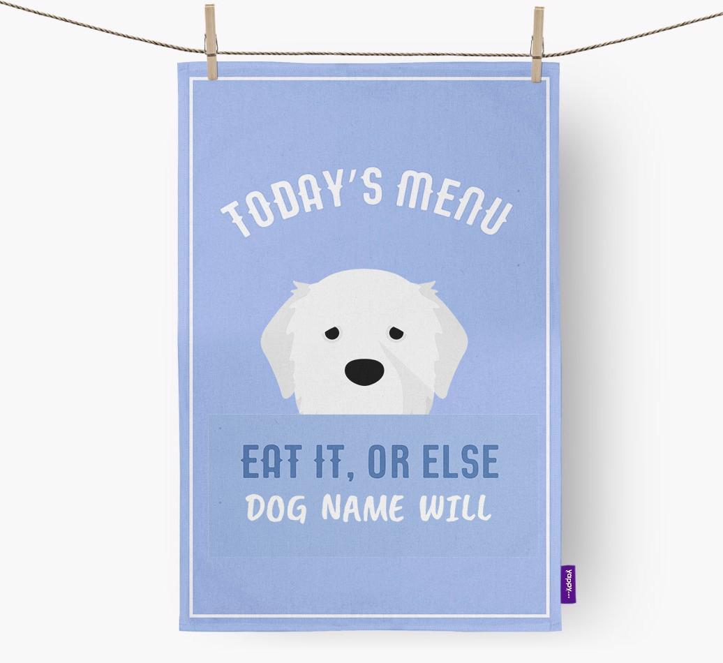 'Eat It, Or Else {dogsName} Will' - Personalized {breedFullName} Dish Towel