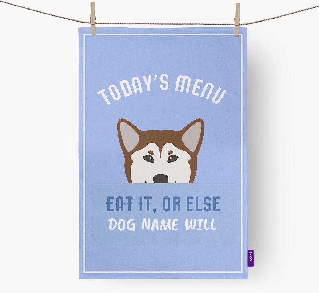'Eat It, Or Else {dogsName} Will' - Personalized {breedFullName} Dish Towel