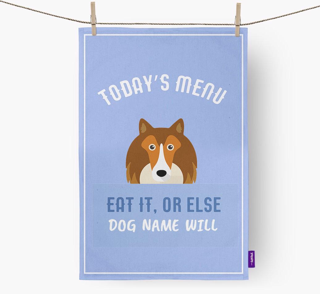 'Eat It, Or Else {dogsName} Will' - Personalized {breedFullName} Dish Towel