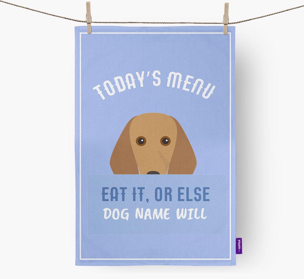 'Eat It, Or Else {dogsName} Will' - Personalized {breedFullName} Dish Towel