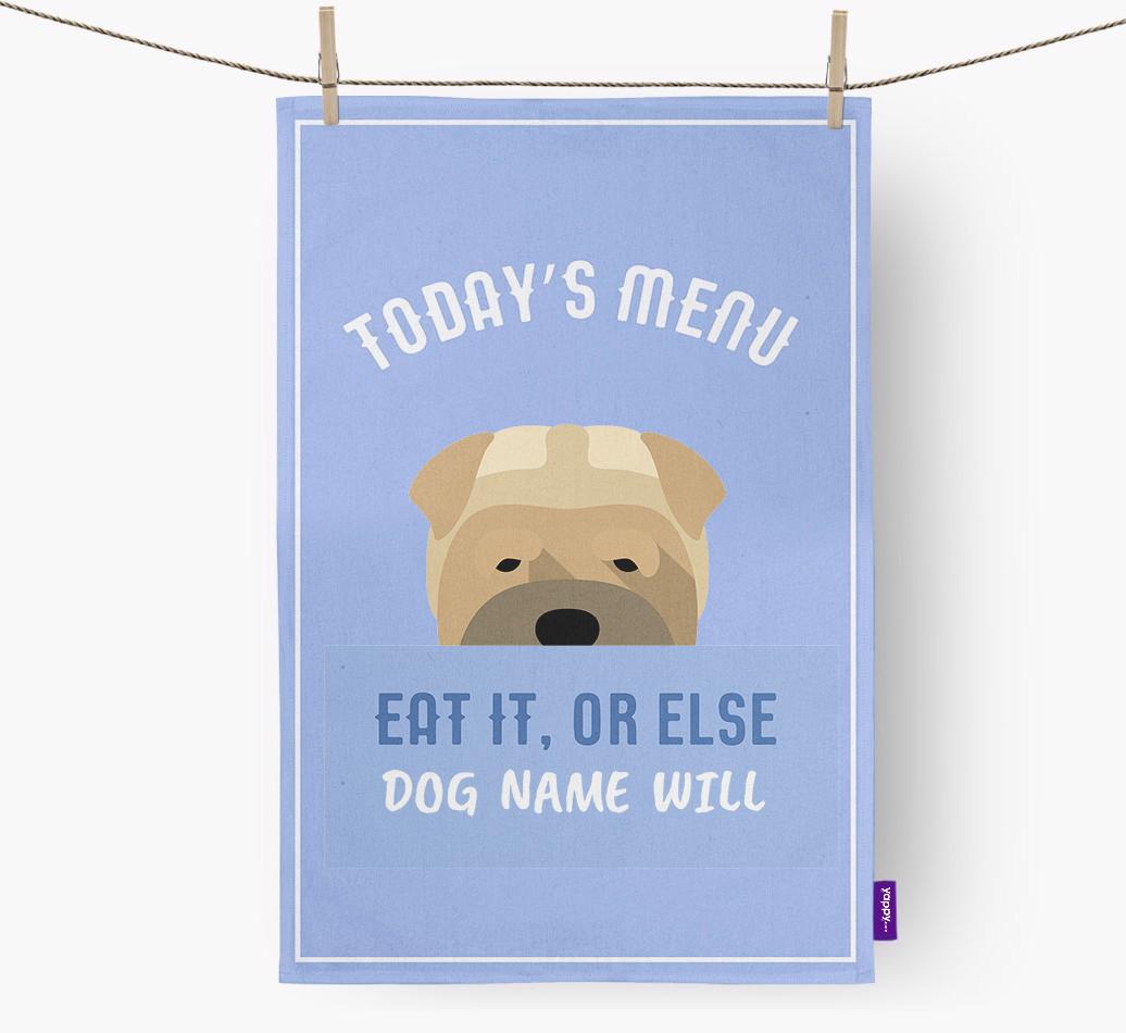 'Eat It, Or Else {dogsName} Will' - Personalized {breedFullName} Dish Towel