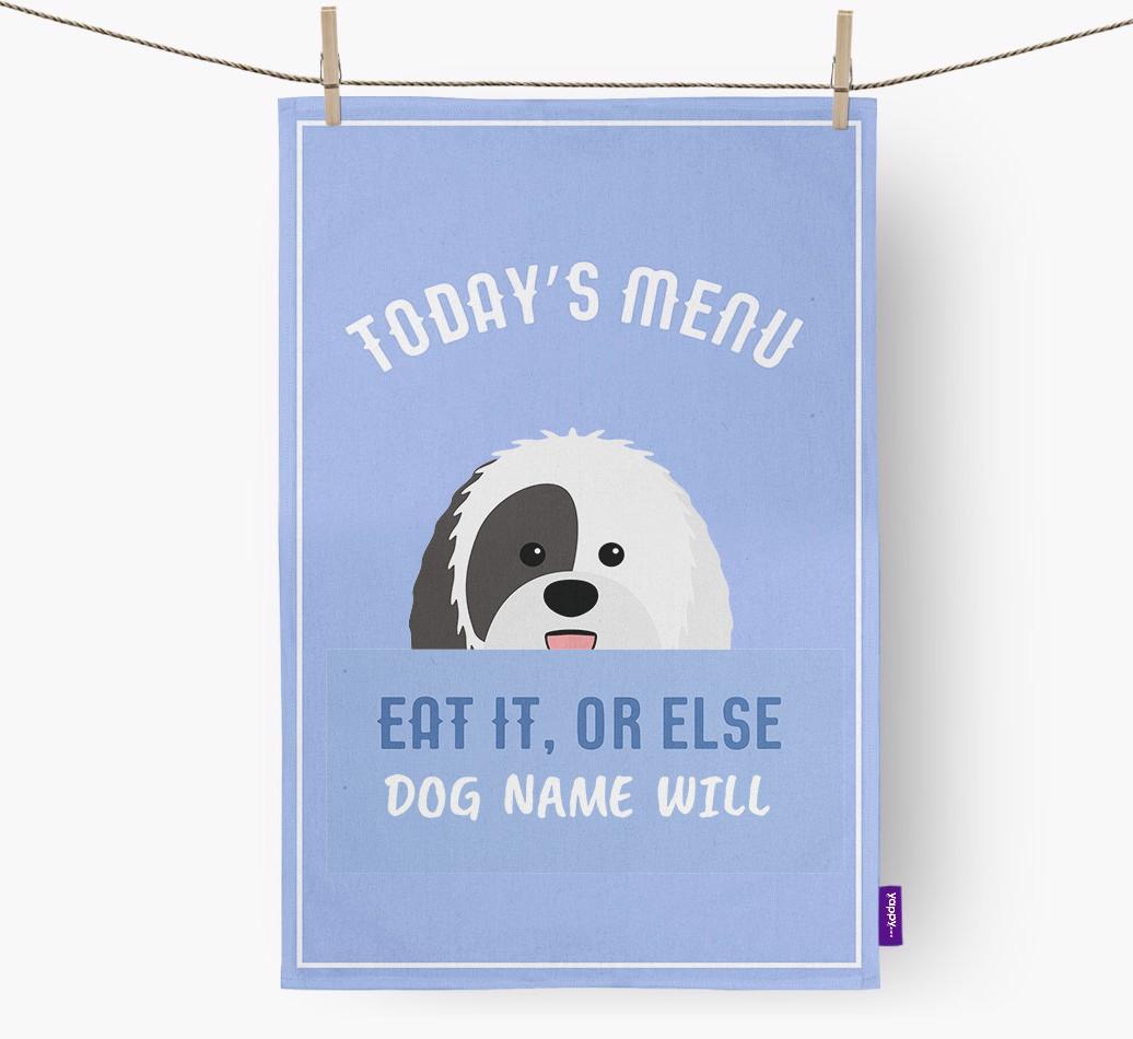 'Eat It, Or Else {dogsName} Will' - Personalized {breedFullName} Dish Towel
