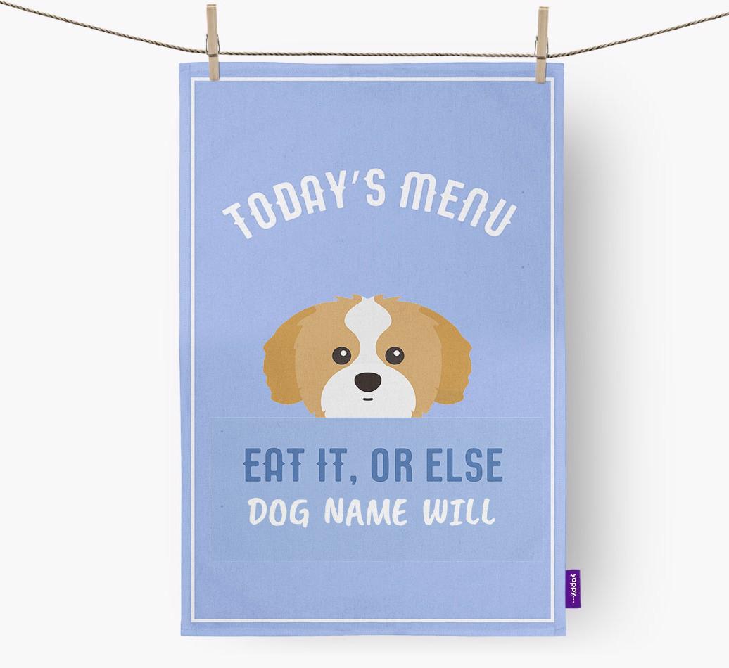 'Eat It, Or Else {dogsName} Will' - Personalized {breedFullName} Dish Towel