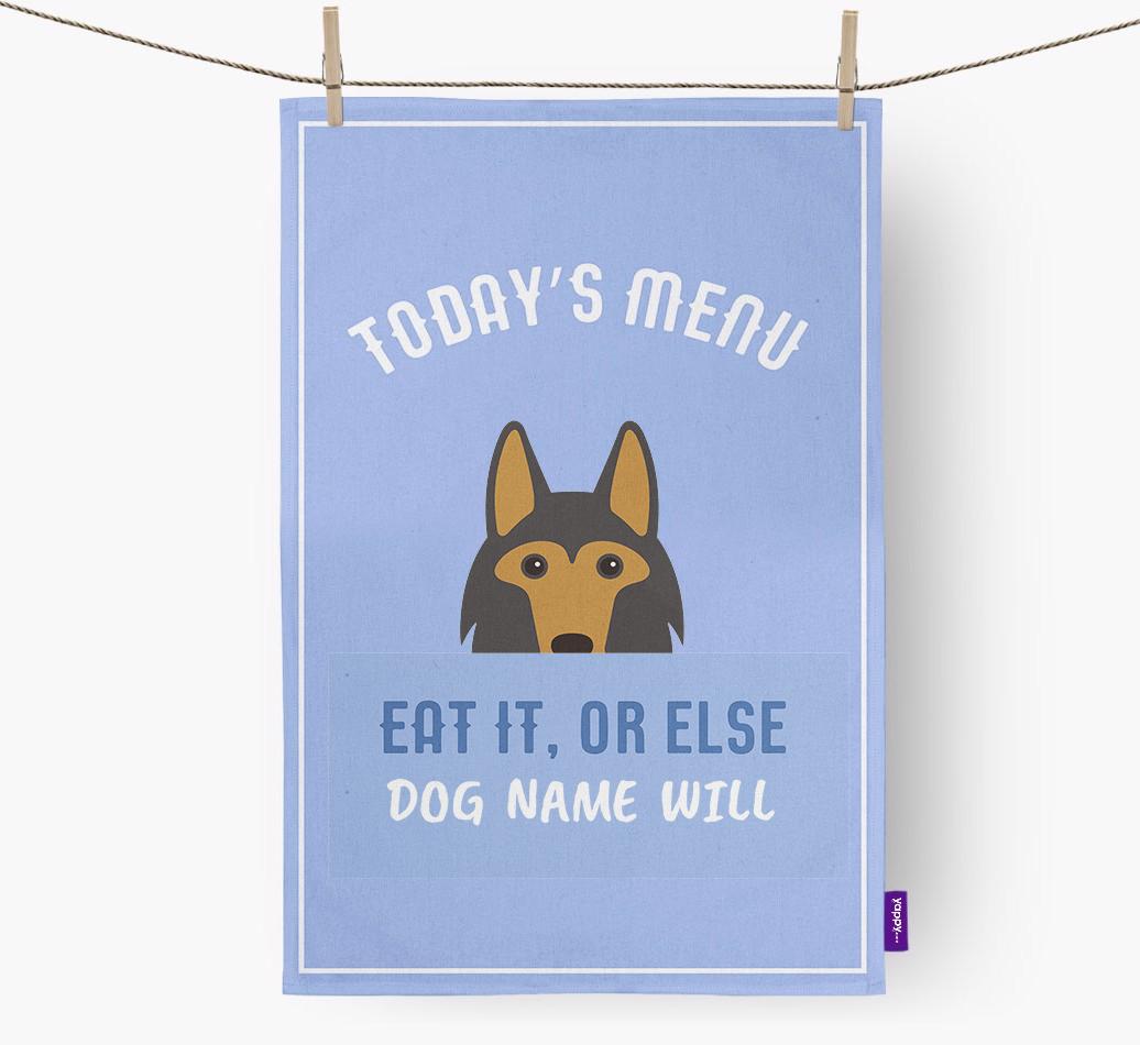 'Eat It, Or Else {dogsName} Will' - Personalized {breedFullName} Dish Towel