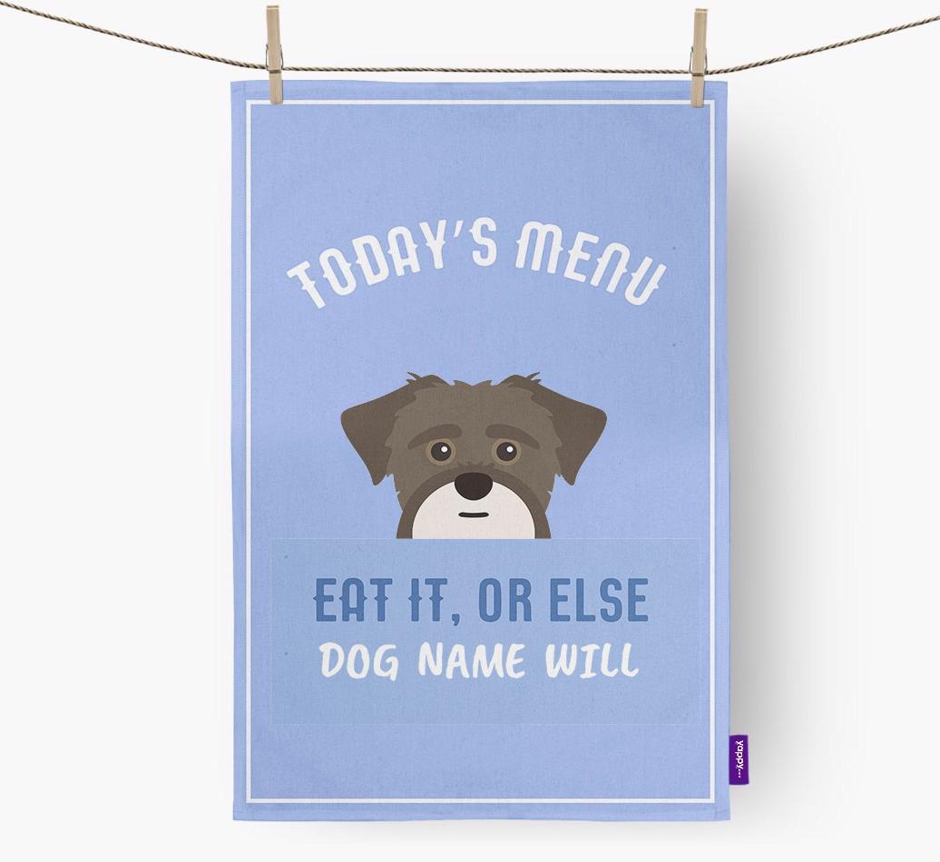 'Eat It, Or Else {dogsName} Will' - Personalized {breedFullName} Dish Towel