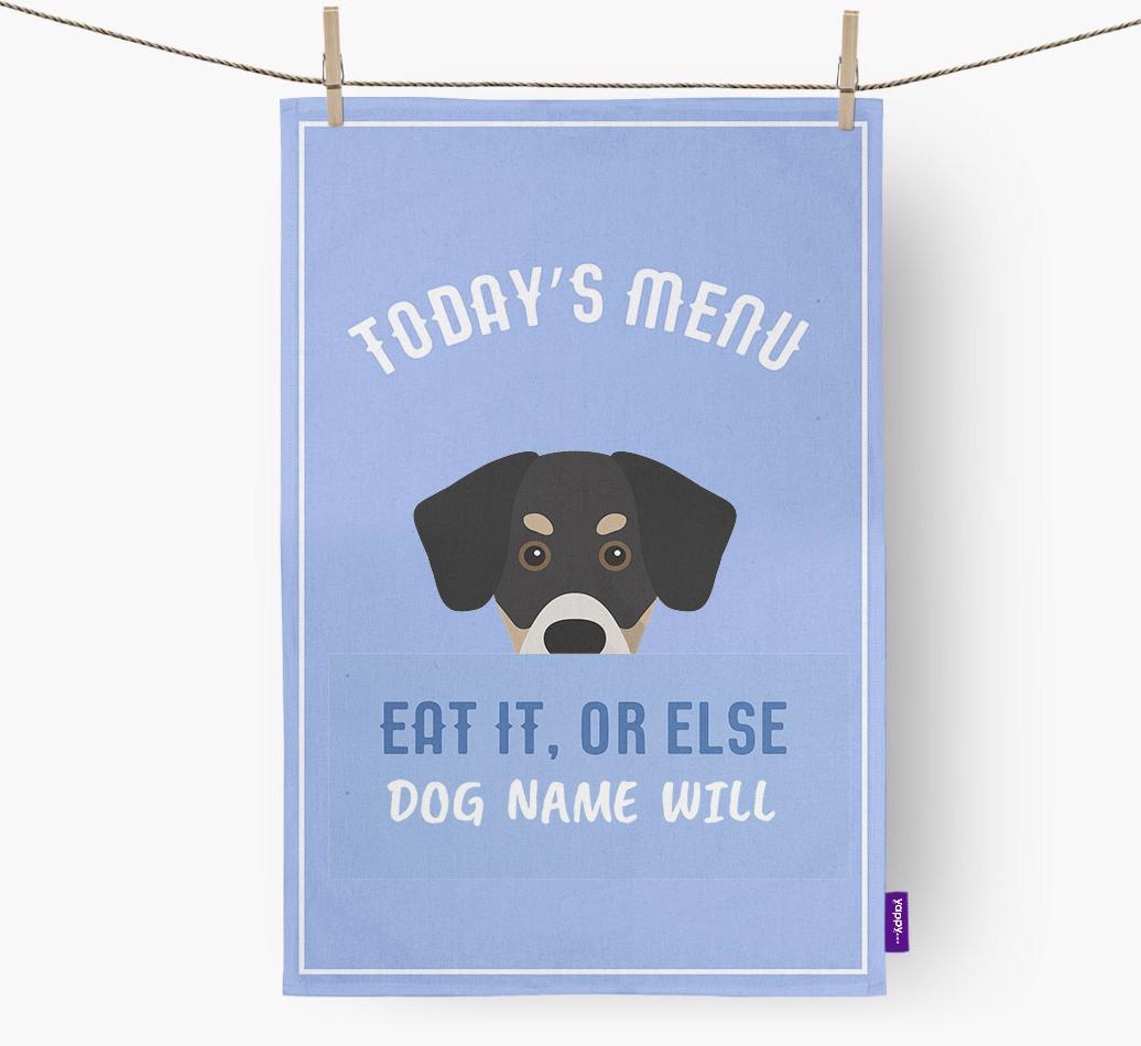 'Eat It, Or Else {dogsName} Will' - Personalized {breedFullName} Dish Towel
