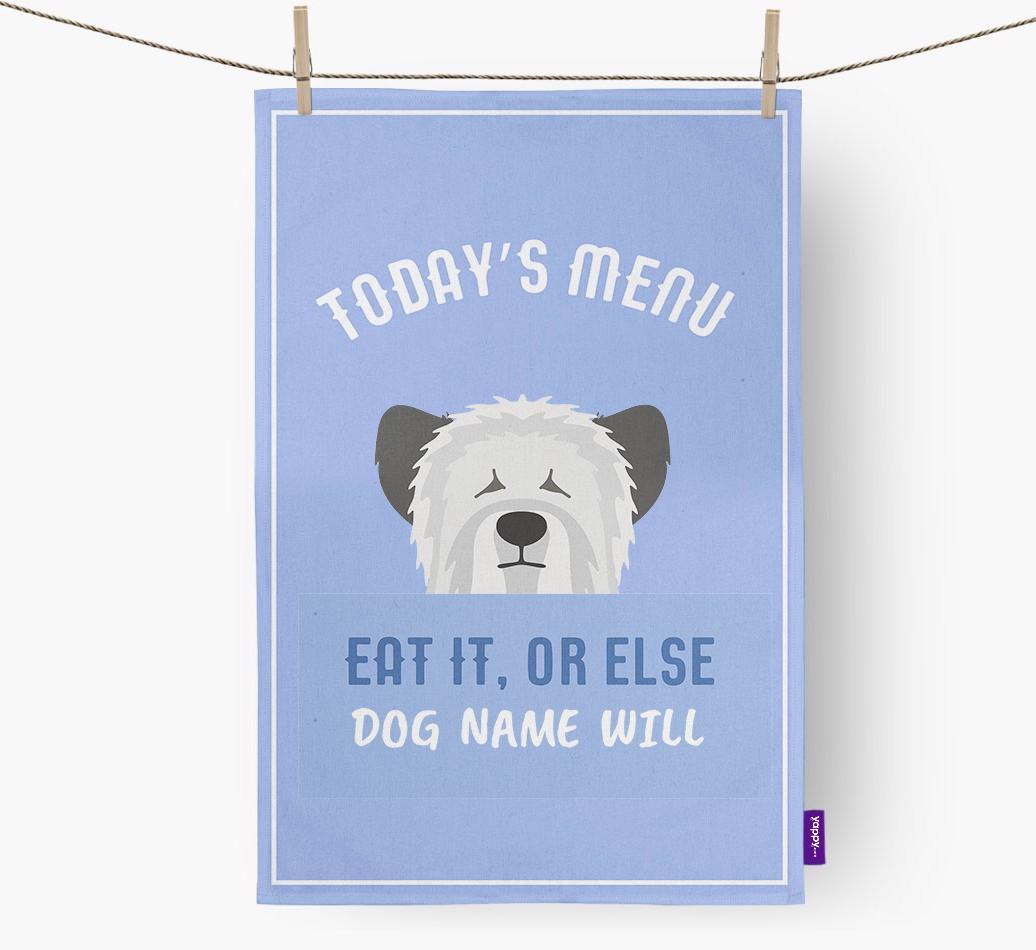 'Eat It, Or Else {dogsName} Will' - Personalized {breedFullName} Dish Towel