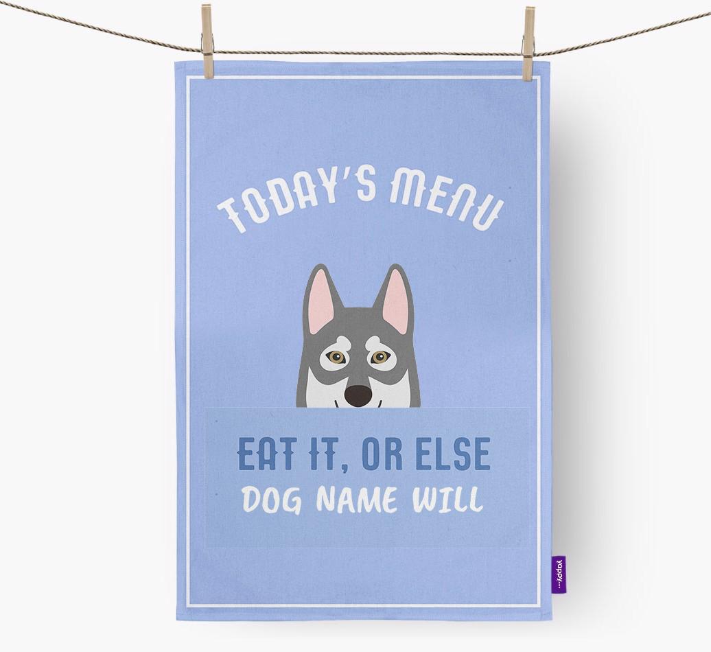 'Eat It, Or Else {dogsName} Will' - Personalized {breedFullName} Dish Towel