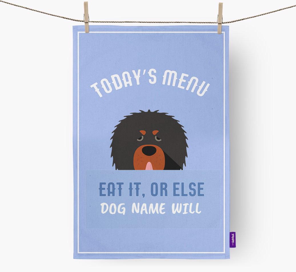 'Eat It, Or Else {dogsName} Will' - Personalized {breedFullName} Dish Towel