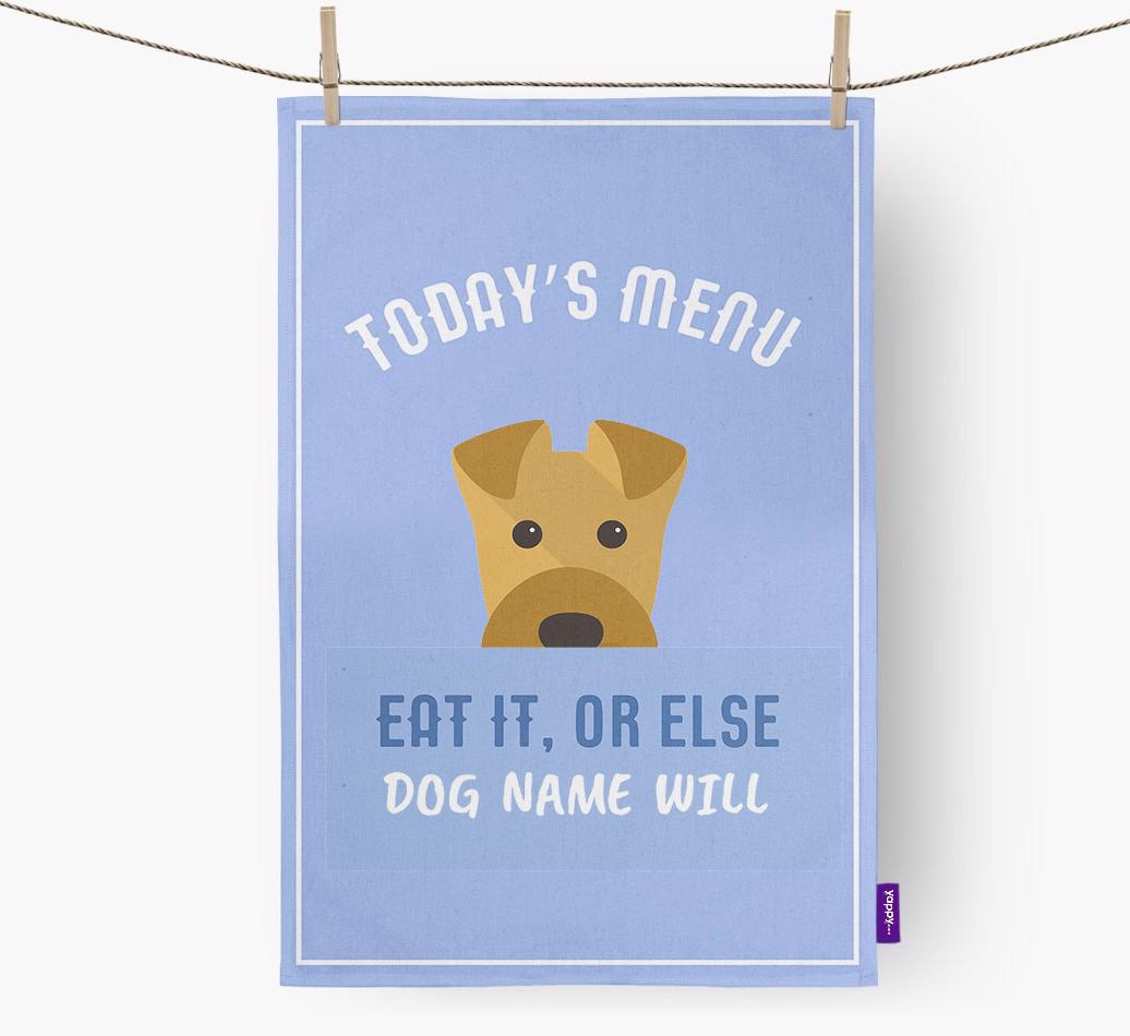 'Eat It, Or Else {dogsName} Will' - Personalized {breedFullName} Dish Towel