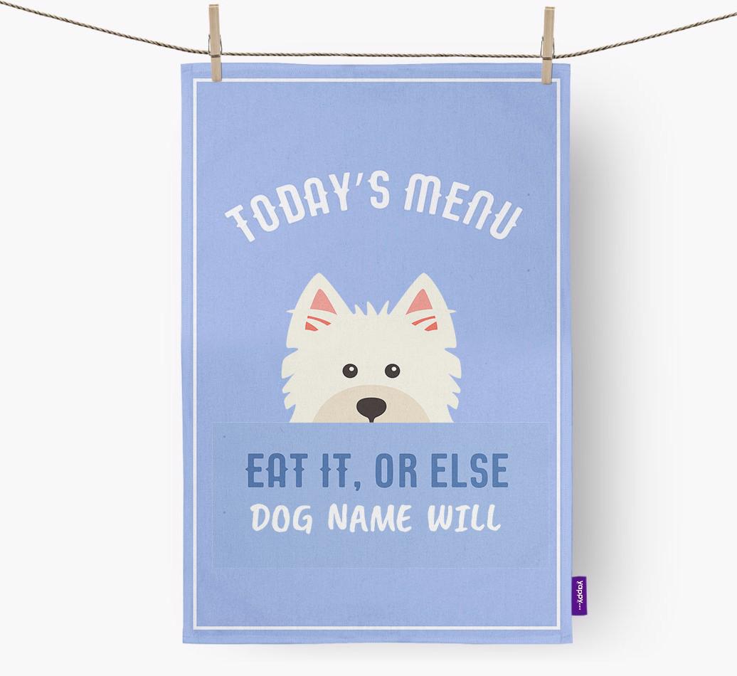 'Eat It, Or Else {dogsName} Will' - Personalized {breedFullName} Dish Towel